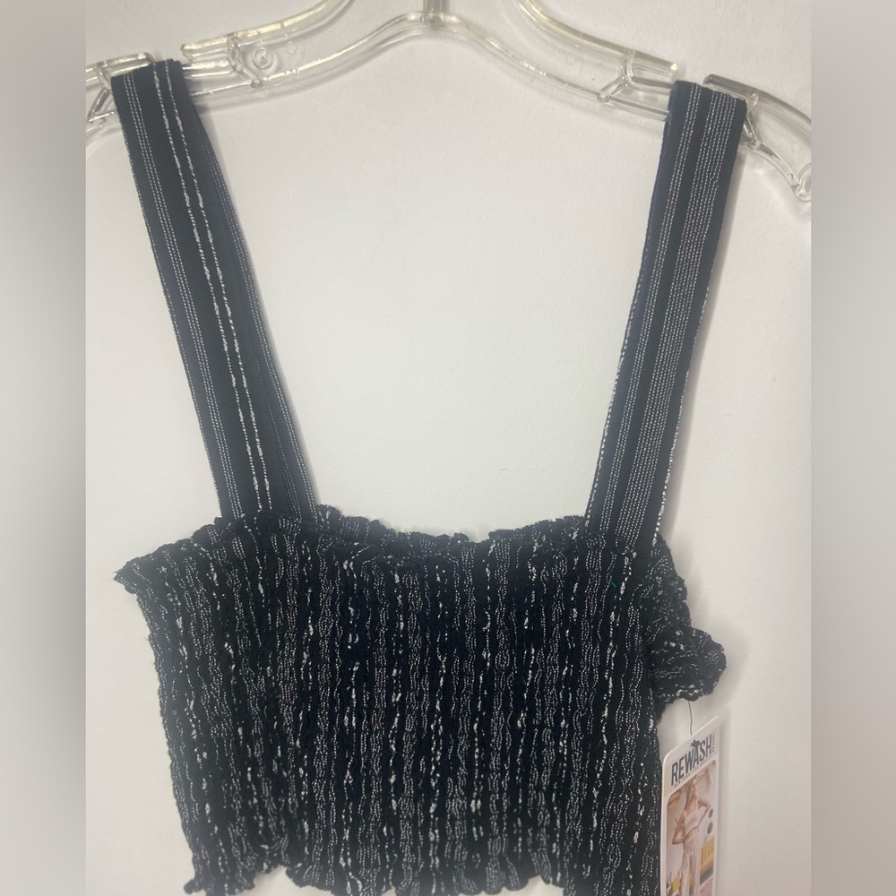 Rewash Black Shimmery Smocked Tank with Striped Straps
